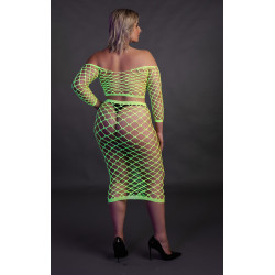Ouch! Glow Bustier et Robe Filet Épaules dénudées Vert Fluo